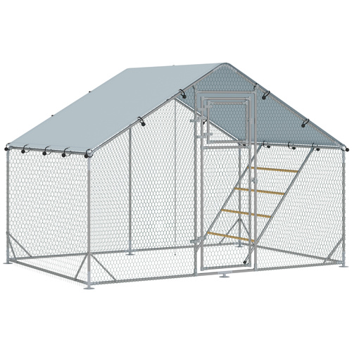 PawHut Walk-in Chicken Run with Cover, Feeding Door, Hanging Feeder, Perch, for 6-8 Poultry