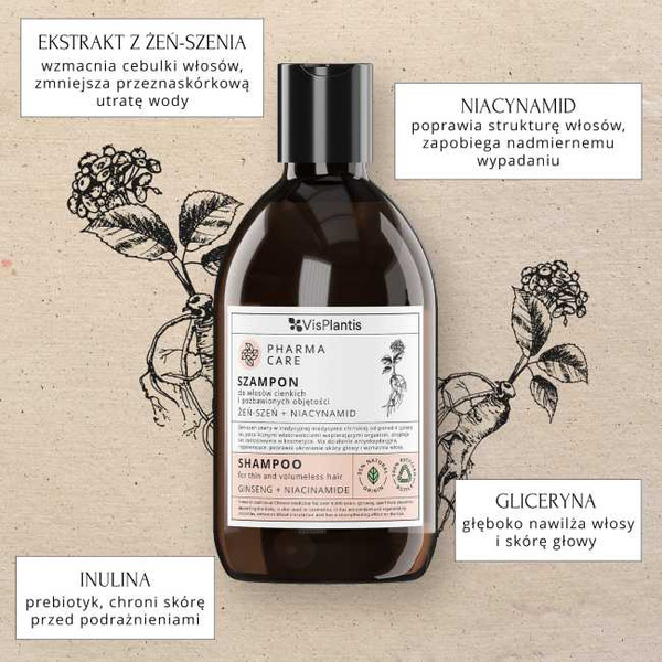 Vis Plantis Pharma Care Ginseng and Niacinamide Shampoo for Thin Hair 500ml Best Before 07.02.26Vis Plantis Pharma Care Żeń-Szeń i Niacynamid Szampon do Włosów Cienkich 500ml Best Before 07.02.26