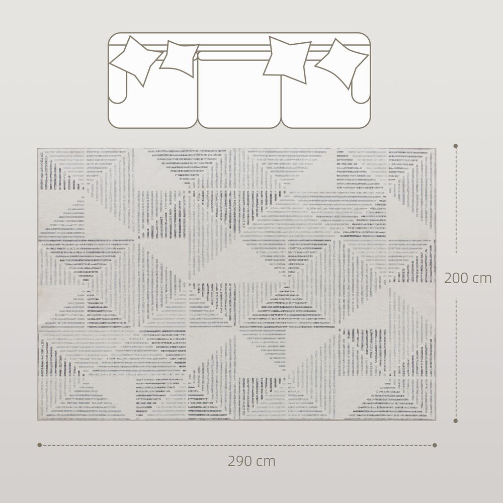 HOMCOM Modern Area Rug, Geometric Pattern Non-Slip Washable Rug, Soft Floor Carpet for Living Room, Bedroom, Dining Room, Home Office, 290 x 200 cm, Grey