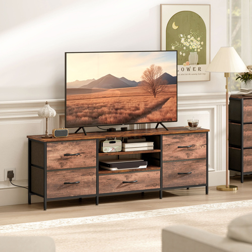 HOMCOM Multi-Storage Industrial TV Stand - Brown/Grey/Black