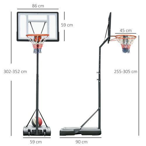 HOMCOM Portable 10ft Basketball Backboard Hoop Set Professional Outdoor Freestanding Basketball Stand with Wheels for Adults and Children, Adjustable High 2.55M-3.05M