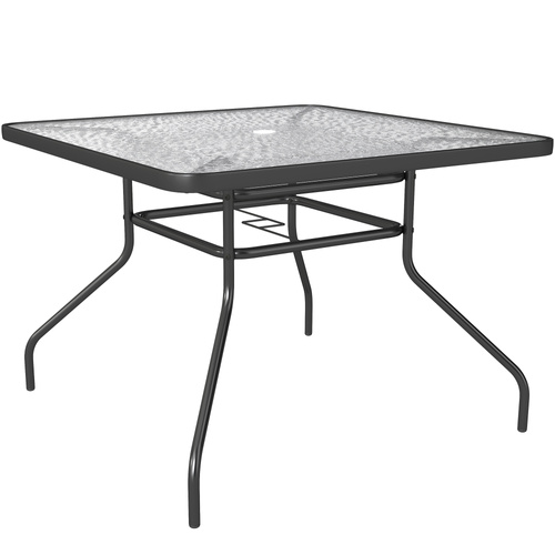 Outsunny Square Garden Dining Table with Tempered Glass Top & Umbrella Hole, 100 x 100 cm