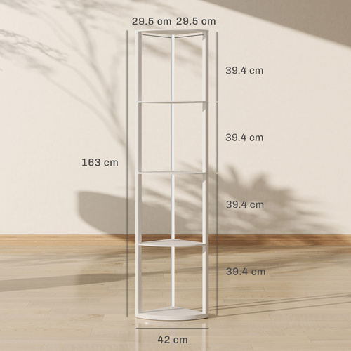 HOMCOM RGB LED Floor Lamp with Shelves, 5-Tier Dimmable Standing Lamp with Adjustable Brightness and Remote Control, Modern Corner Display Shelf Unit for Living Room Bedroom Office, White