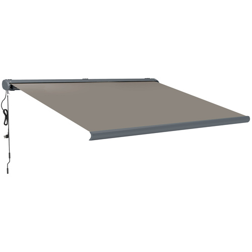 Outsunny 4 x 3(m) Full Cassette Electric Awning with Remote Controller, Aluminium Frame DIY Retractable Garden Awning, UPF50+ Sun Shade Canopy for Deck Door Window, Light Grey