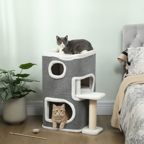 PawHut 75 cm Cat Tree, Cat Tower Condo for Indoor Cats with Scratching Post, Jumping Platform, Grey