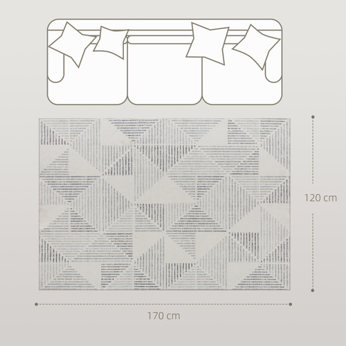 HOMCOM Modern Area Rug, Geometric Pattern Non-Slip Washable Rug, Soft Floor Carpet for Living Room, Bedroom, Dining Room, Home Office, 170 x 120 cm, Grey