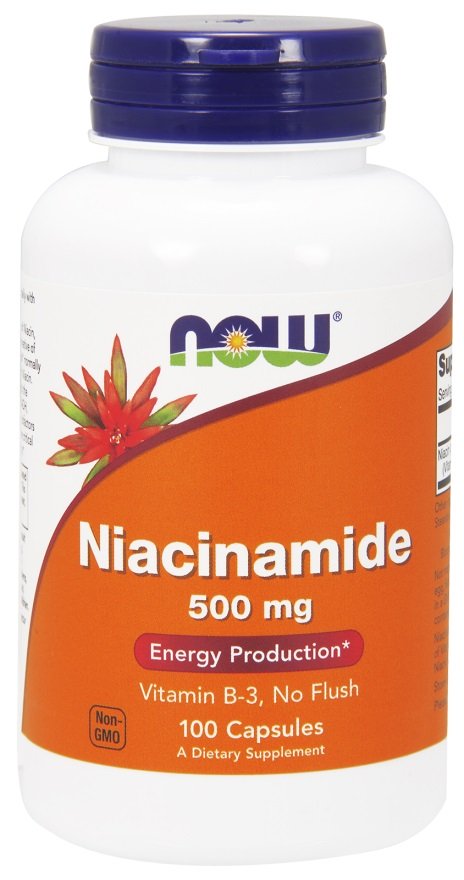 Now Foods Niacinamide 500mg Wspiera Układ Nerwowy i Funkcje Psychologiczne 100 Kapsułek