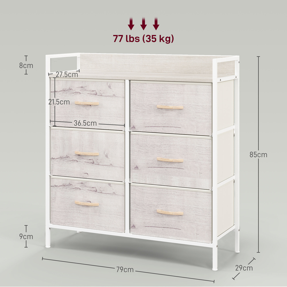 HOMCOM Rustic Chest of Six Fabric Drawers - Natural