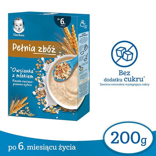 Gerber Pełnia Zbóż Kaszka Owsiano-Pszenno-Żytnia Owsianka z Mlekiem dla Niemowląt po 6 Miesiącu 200g