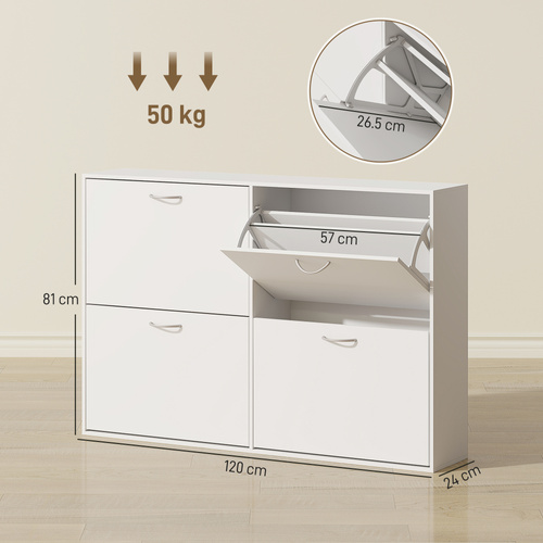 HOMCOM Wooden Modern Design 4 Drawer Shoes Cabinet Pull Down Shelf Storage Organiser - White