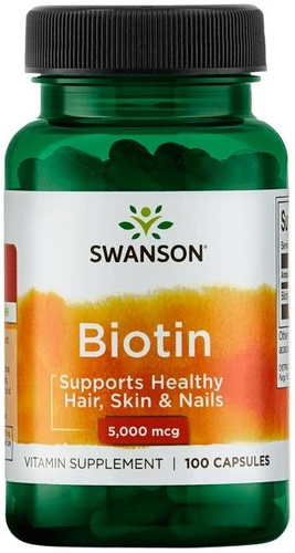 Swanson Biotin 5000mcg for Healthy Hair and Skin 100 Capsules