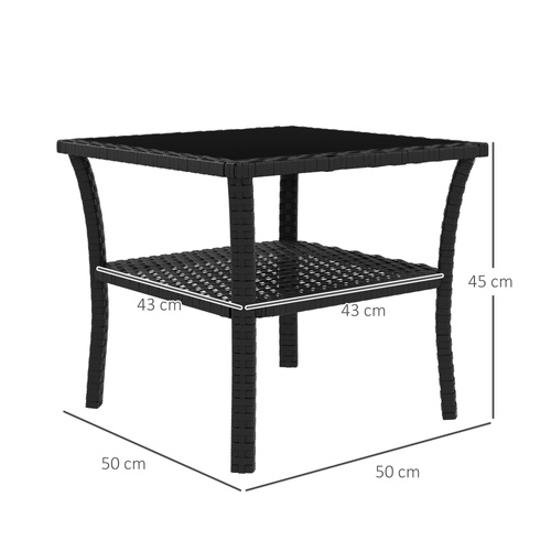 Outsunny Two-tier PE Rattan Square Coffee Table - Black