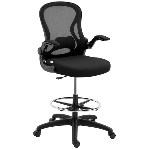 Vinsetto Adjustable Mesh Standing Desk Chair with Flip-up Armrests Lumbar Support Armrests Adjustable Footrest Ring Black