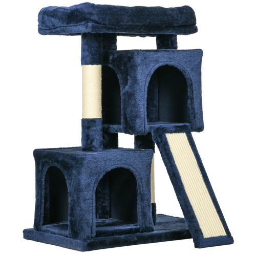 PawHut Sisal Cat Rest & Play Activity Tree w/ 2 House Navy Blue