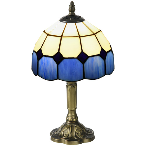 HOMCOM Handmade Art Deco Glass Table Lamp - White/Blue