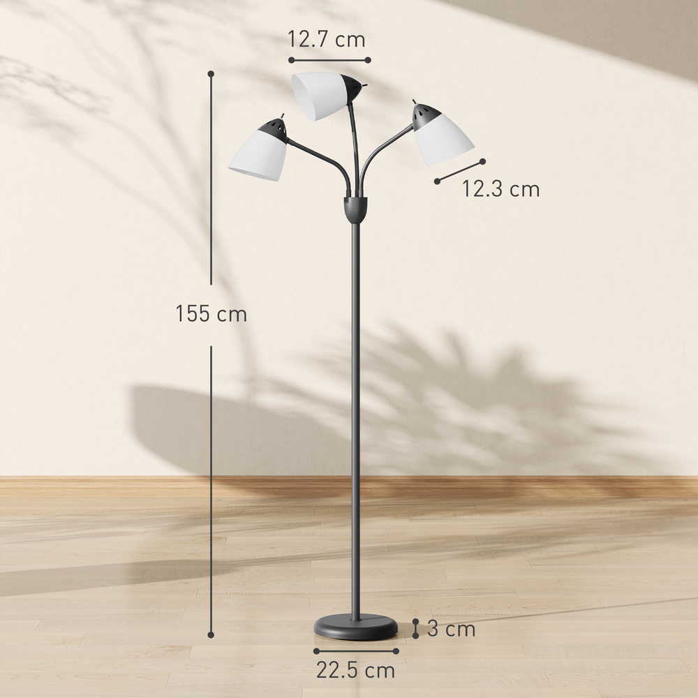 HOMCOM Arc Tree Floor Lamp with 3 Adjustable Rotating Lights and 3000K/4500K/6500K Colour Temperatures, Industrial Standing Lamp with Steel Frame for Bedroom Living Room, 155cm, Black