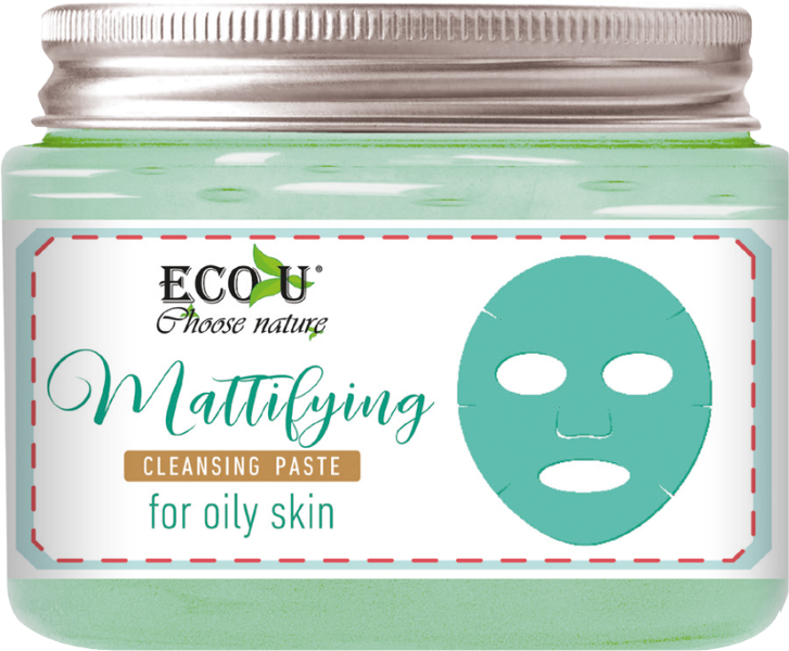 EcoU Mattifying Cleansing Moisturising Paste for Oily Skin Green Clay 150ml