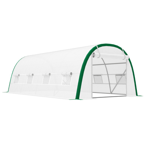 Outsunny Walk-in Polytunnel Greenhouse Tunnel Warm House Tent with Zipped Doors, 8 Mesh Windows, PE Cover, 6 x 3 m, White