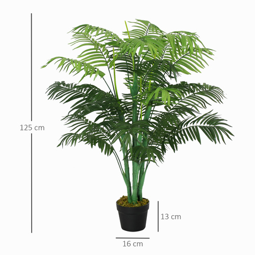 Outsunny 125cm/4FT Artificial Palm Plant Decorative Tree with Nursery Pot, Fake Plastic Indoor Home Office Décor, Green
