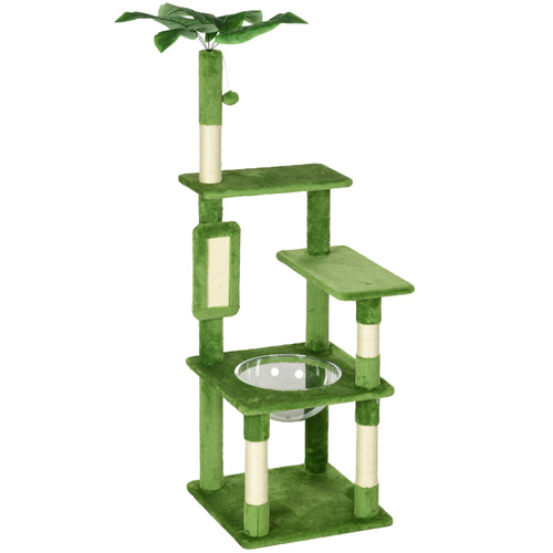 PawHut 142cm Cat Tree Tower, with Scratching Post, Hammock, Toy Ball, Platforms - Green