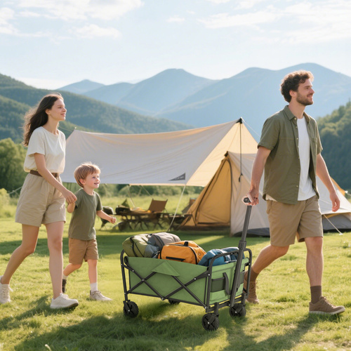 Outsunny 62L Festival Trolley on Wheels, Garden Folding Trolley Cart, 120kg Heavy Duty Collapsible Folding Wagon with Adjustable Handle and Carrying Bag for Beach, Camping, Festival, Green