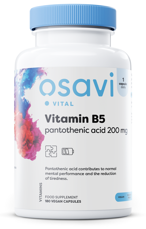 Osavi Vitamin B5 Pantothenic Acid 200mg Wspomaga Sprawność Umysłową 180 Kapsułek