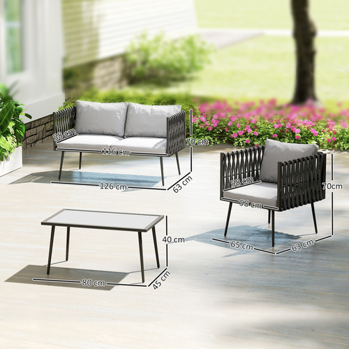 Outsunny 4-Piece Garden Furniture Set with Cushions - Light Grey
