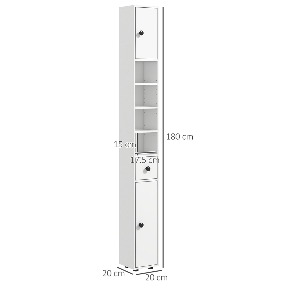 kleankin 180cm Slim Bathroom Cabinet with 9-layered Independent Storage for Family-friendly Storage - White