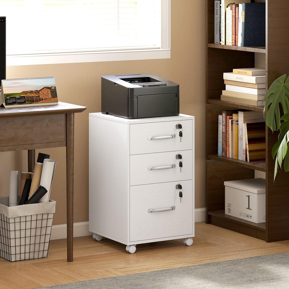 HOMCOM Three Drawer Wood-Effect Filing Cabinet - White
