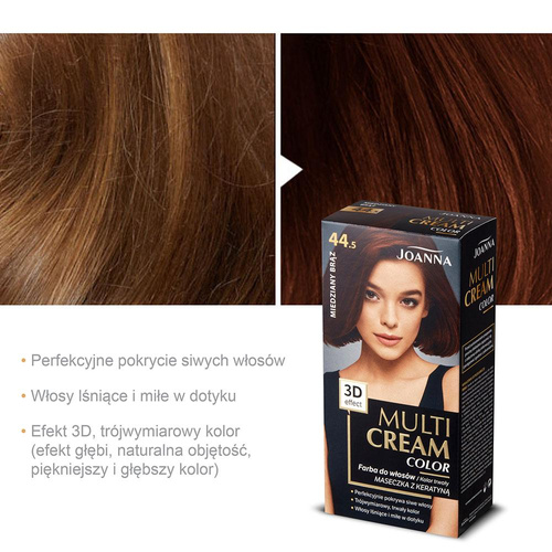 Joanna Multi Cream Trwały Intensywny Kolor Włosów Farba Pielęgnująca 44.5 Miedziany Brąz 60x40x20g