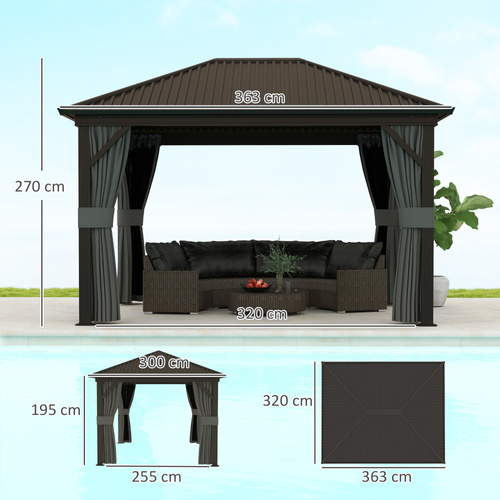 Outsunny 3.6 x 3 m Aluminium Hardtop Gazebo, with Accessories - Dark Grey