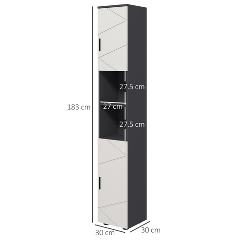 kleankin Line Embossed Tall Bathroom Storage Cabinet with Three-position Adjustable Shelves for Minimalist Style - Grey