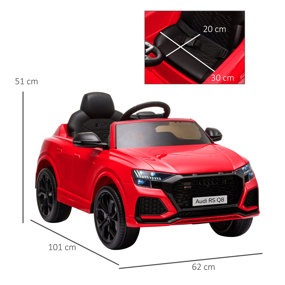 HOMCOM Audi RS Q8 Licensed Electric Car for Kids, 6V Kids' Electric Ride on with Remote Control, 7Ah Big Battery, Lights Bluetooth, Music USB, for 3-5 Years Old, Red
