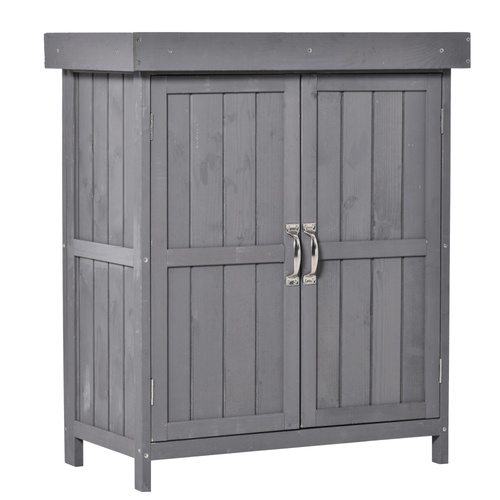 Outsunny Small Shed, Wooden Garden Shed with Openable Hinged Roof and Removable Shelf, Outdoor Tool Storage Cabinet Chest with Double Doors, 74 x 43 x 88 cm, Grey