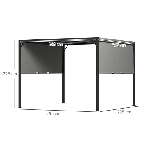 Outsunny 3 X 3 Meters Pergola with Sliding Roof, Garden Gazebo with Adjustable Sun Shade Canopy and Steel Frame, Charcoal Grey