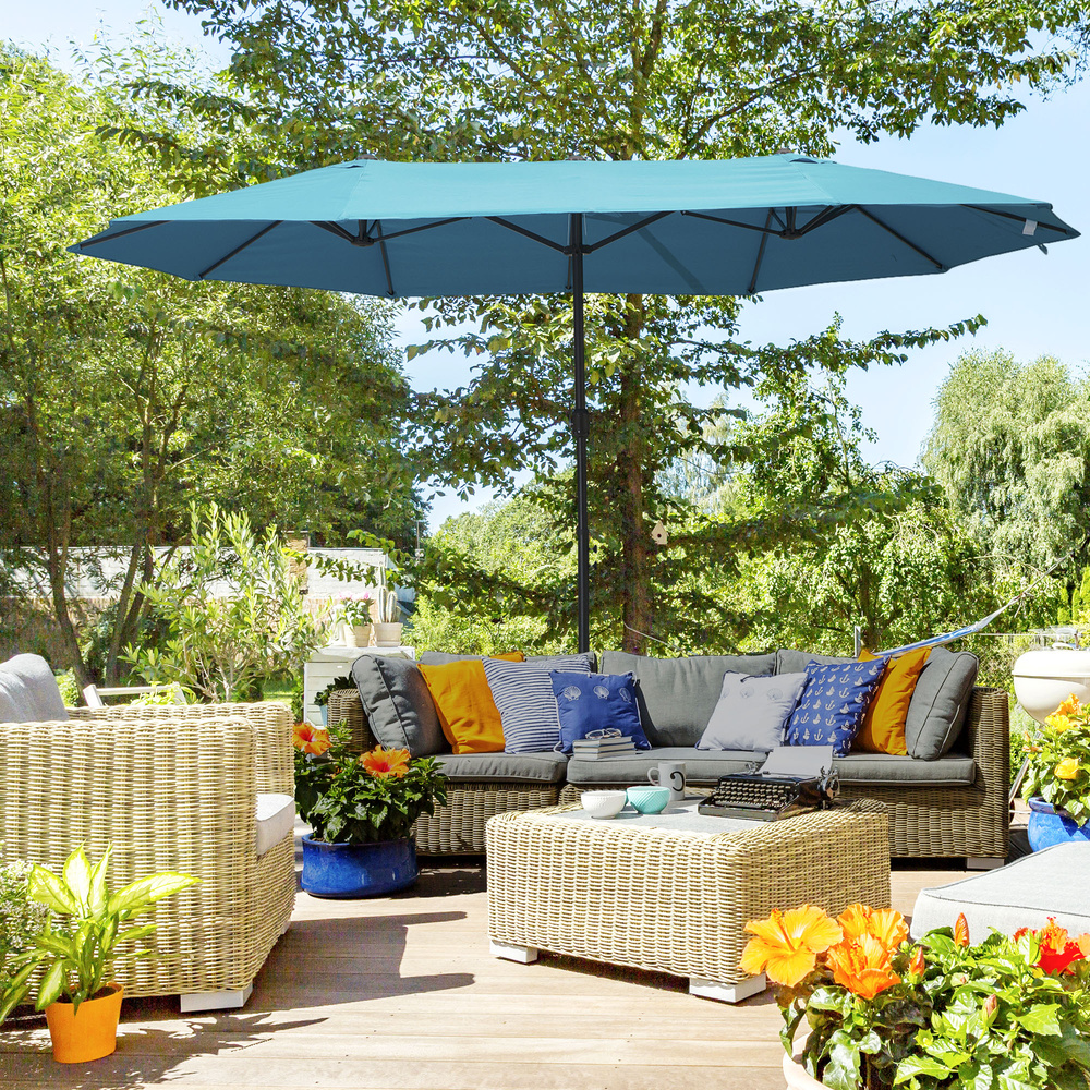 Outsunny 4.6m Double Garden Parasol - Sky Blue
