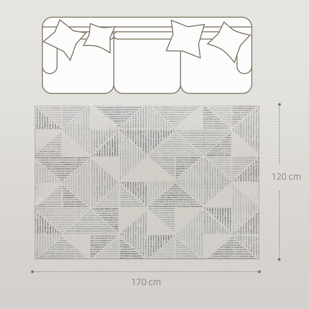 HOMCOM Modern Area Rug, Geometric Pattern Non-Slip Washable Rug, Soft Floor Carpet for Living Room, Bedroom, Dining Room, Home Office, 170 x 120 cm, Grey