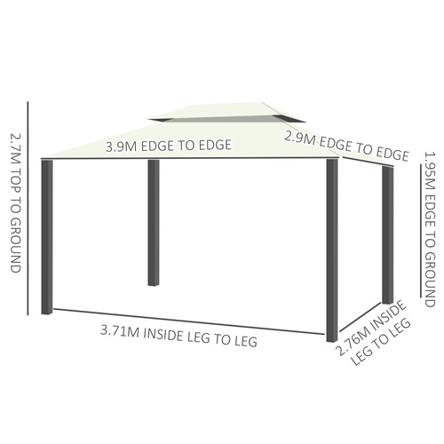 Outsunny 4 x 3 m Aluminum Garden Gazebo, Double Roof Outdoor Gazebo Canopy Shelter with Netting & Curtains for Garden, Lawn, Backyard and Deck, Cream