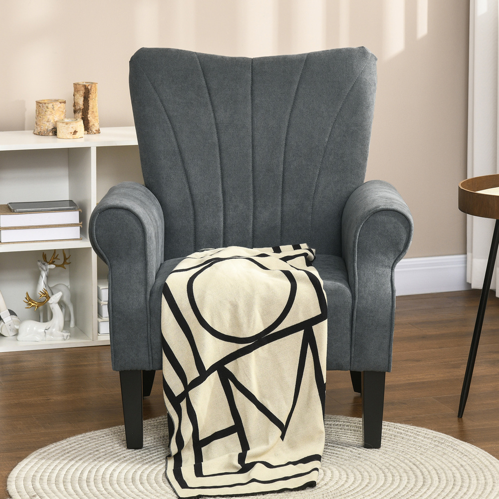 HOMCOM Upholstered Accent Chair with Rolled Arms and Wood Legs, Armchair for Living Room Bedroom, Grey