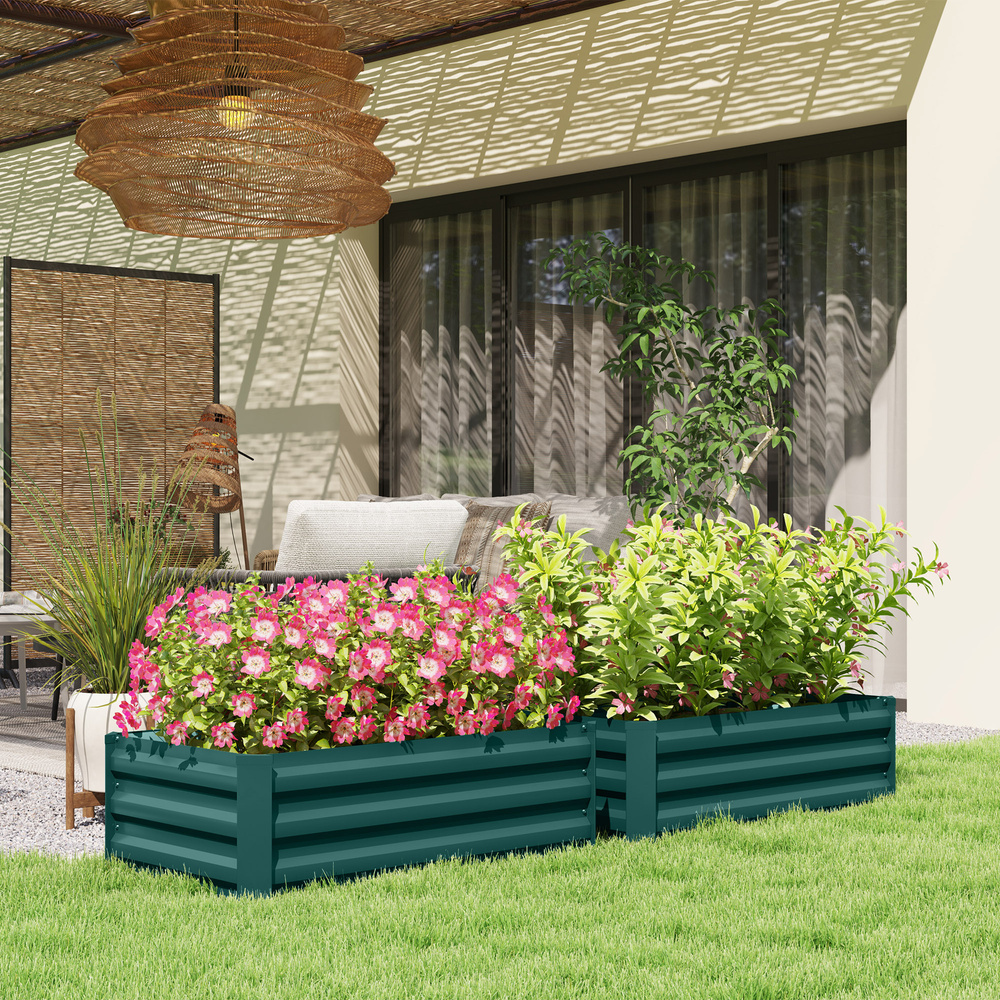 Outsunny Set of Two 100 x 60cm Steel Planter Boxes -Green