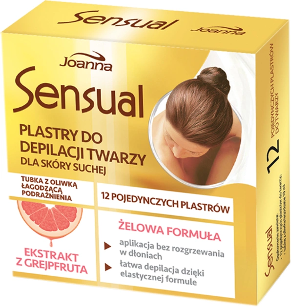 Joanna Sensual Gel Żelowe Plastry do Depilacji Twarzy z Grejpfrutem dla Skóry Suchej 12 Sztuk
