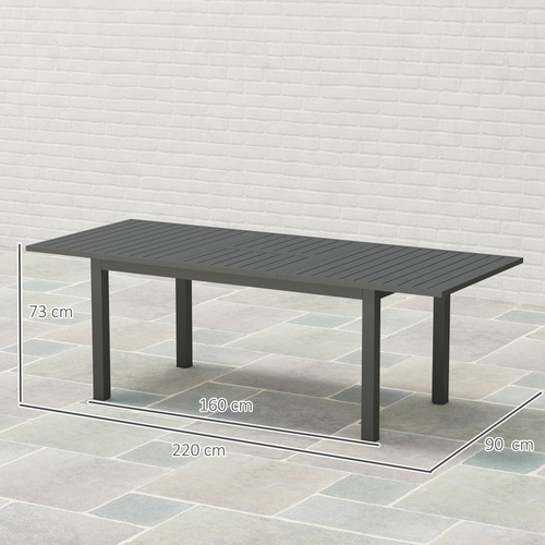 Outsunny Aluminium Extending Garden Table with Slatted Top for 6-8 Person, 160/220 x 90 x 73 cm, Grey