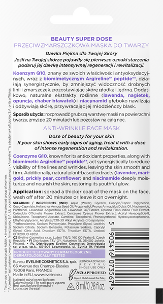 Eveline Beauty Super Dose Przeciwzmarszczkowa Maska do Twarzy Q10 8ml