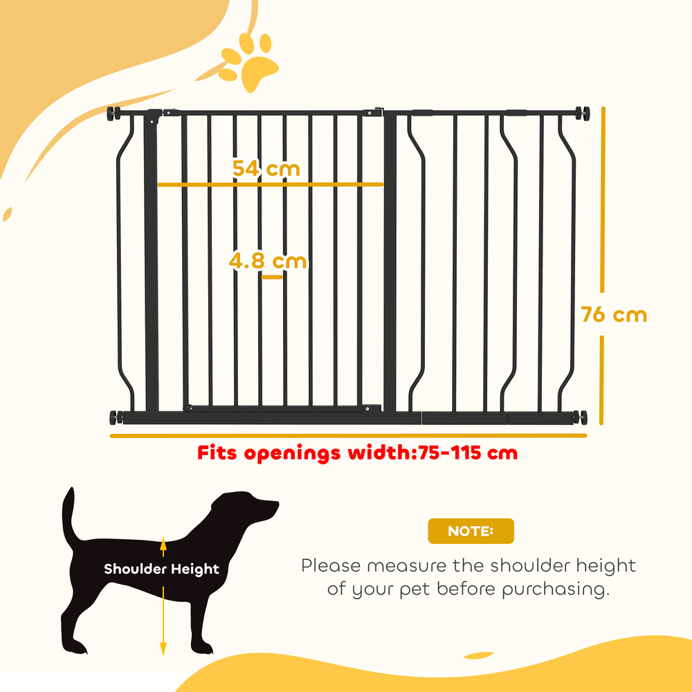 PawHut Wide Dog Safety Gate, with Door Pressure, for Doorways, Hallways, Staircases - Black