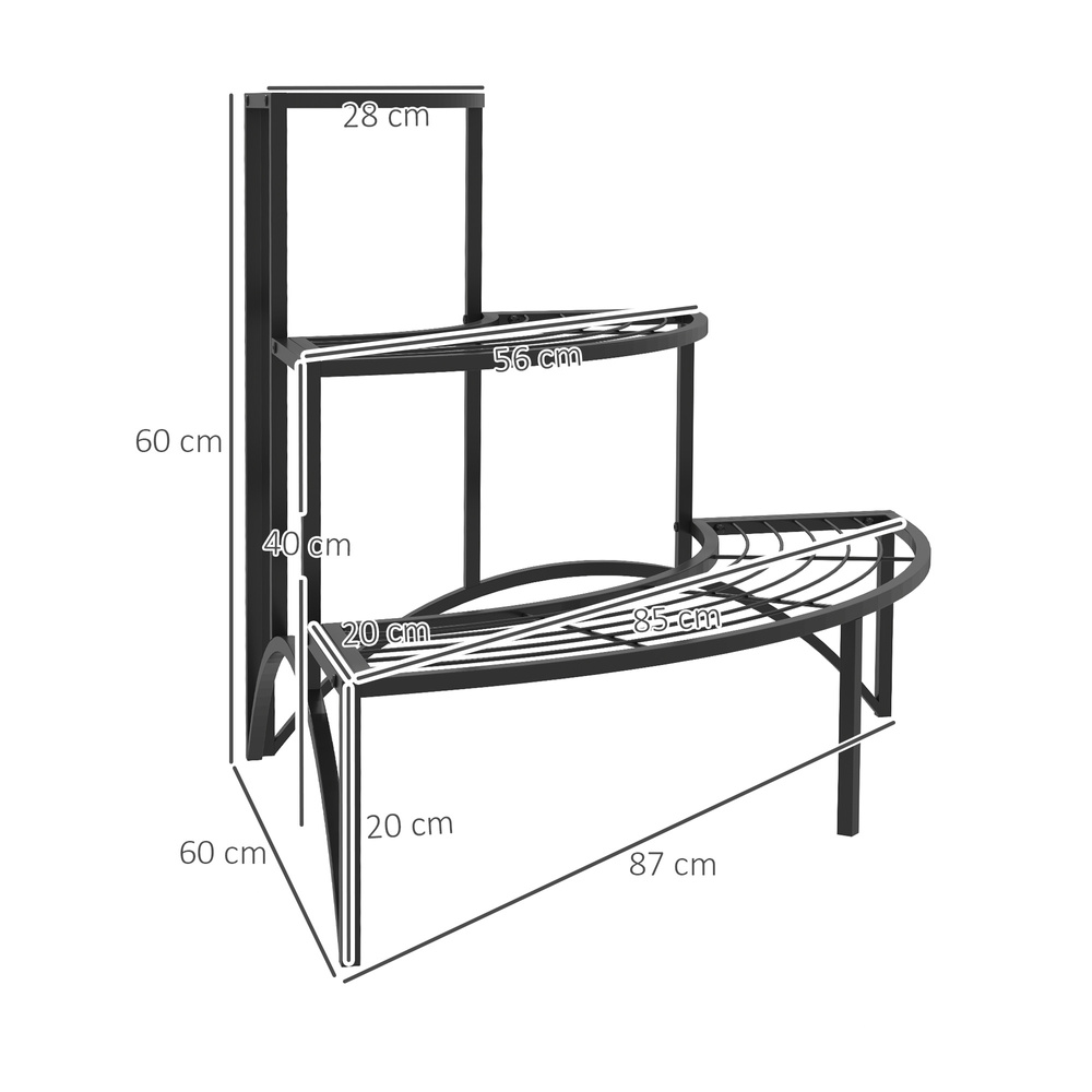 Outsunny Three-Tier Corner Metal Plants Shelves - Black
