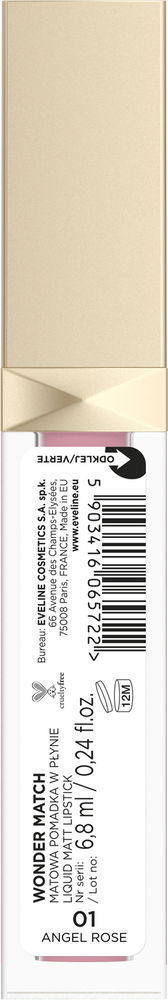 Eveline Wonder Match Matte and Hydrating Liquid Lipstick 01 Angel Rose 6.8ml
