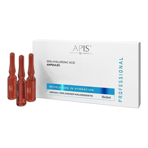 Apis Professional Revolution in Hydration 99% Hyaluronic Acid Ampoules for No-Needle and Microneedle Mezotherapy 10x3ml