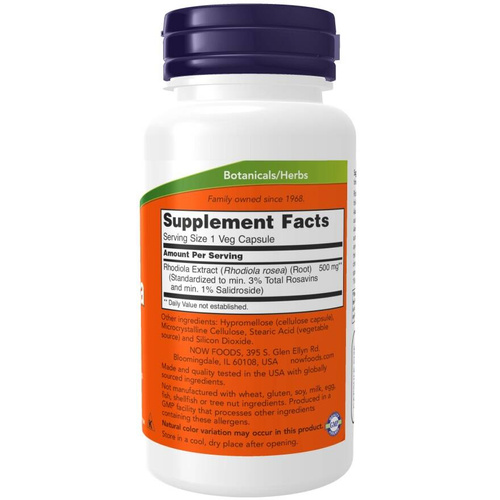 Now Foods Rhodiola 500mg Różeniec Górski Wspiera Układ Nerwowy Łagodzi Stany Lękowe i Bezsenność 60 Kapsułek