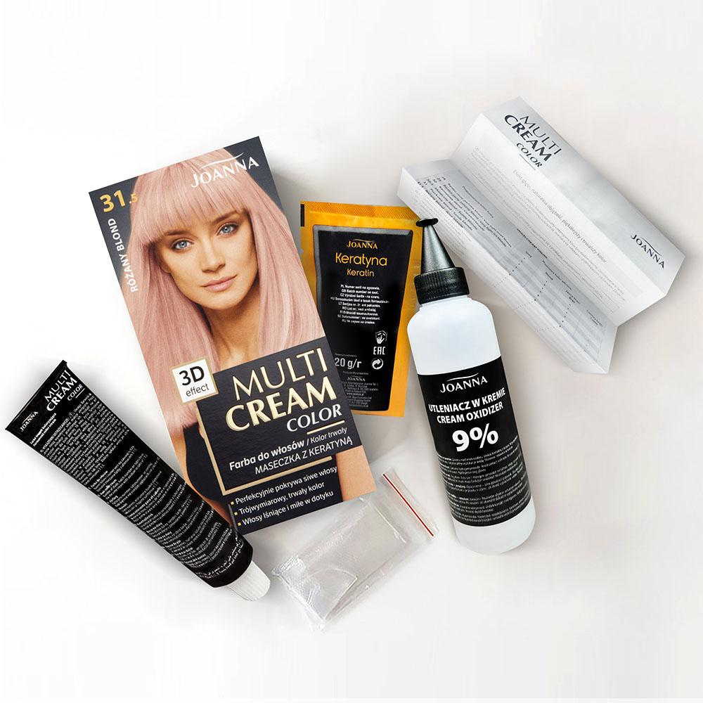 Joanna Multi Cream Trwały Intensywny Kolor Włosów Farba Pielęgnująca 31.5 Różany Blond 60x40x20g