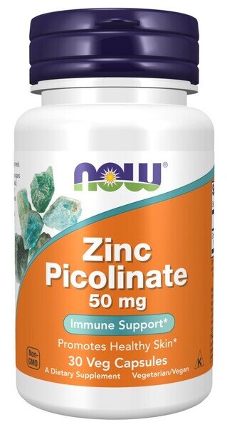 Now Foods Zinc Picolinate 50mg Wspomaga Zdrowie Kości Włosów Skóry i Paznokci 30 Kapsułek